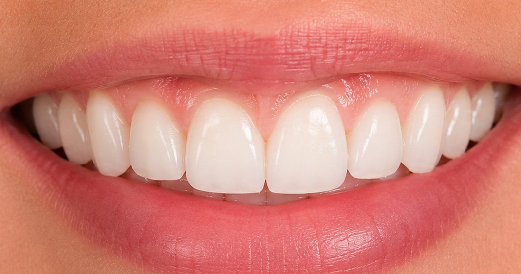 Close-up clinical after view showing a bright, harmonious, and fully aligned smile